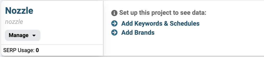 Add Brands button on a project's home screen