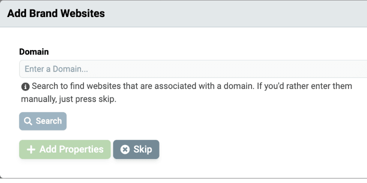 Add Brand form with the Add Brand Websites step skipped for a YouTube channel