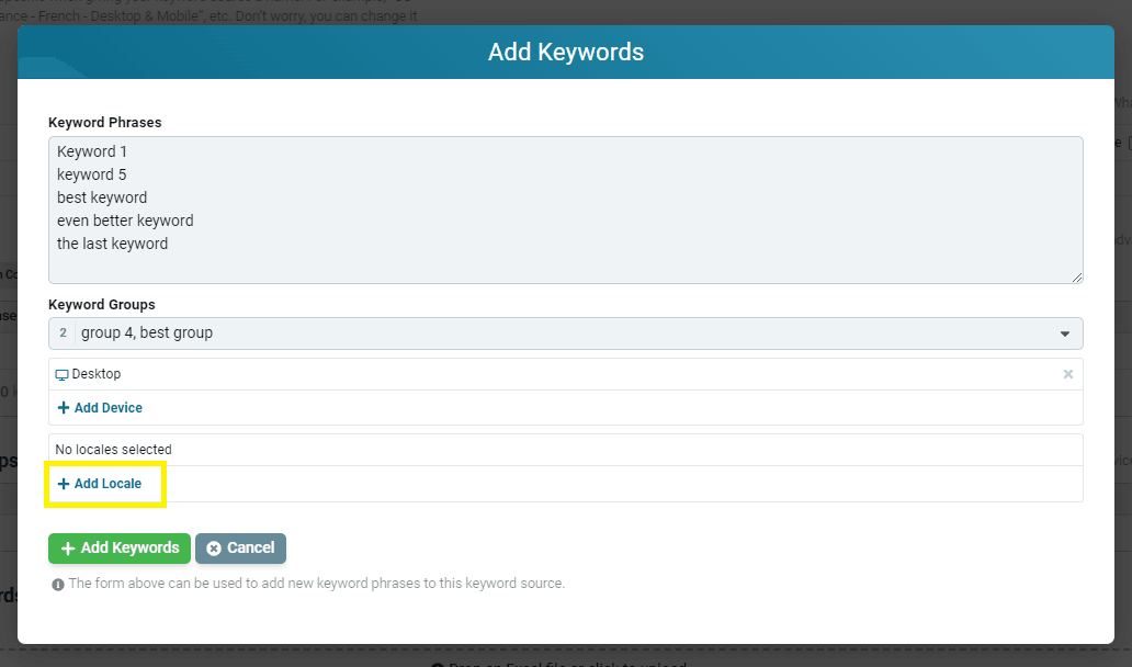 Locale fields shown while entering keywords in Advanced mode