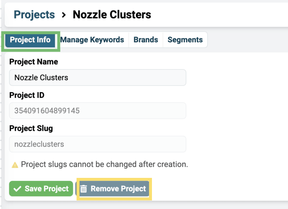 Project Info button in the bar above the Keyword Sources