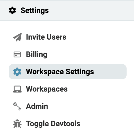 Workspace Settings option in the Settings dropdown of the left navigation