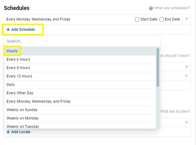 +Add Schedule button with the schedule type dropdown