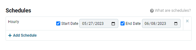 Start and end dates limiting an hourly schedule to a short window