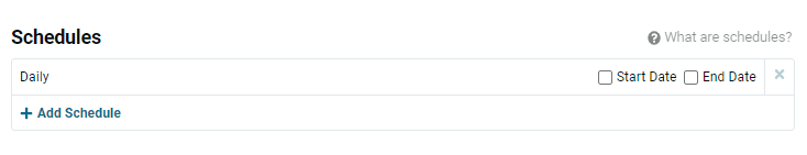 Schedules section in the right column of the keyword set page