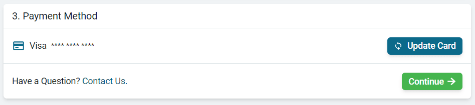 Payment method step with the Add Card option