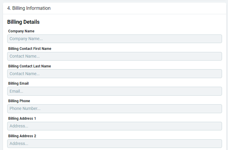 Billing information step of the subscription flow
