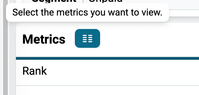 Metric selector for turning individual metrics on and off