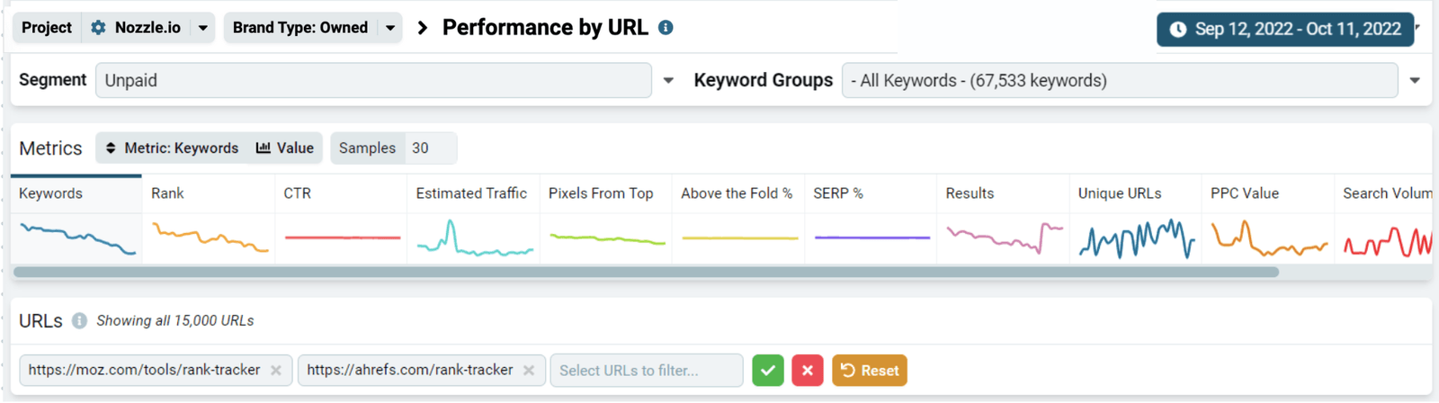 Filter Landing Pages search bar on the Landing Pages dashboard