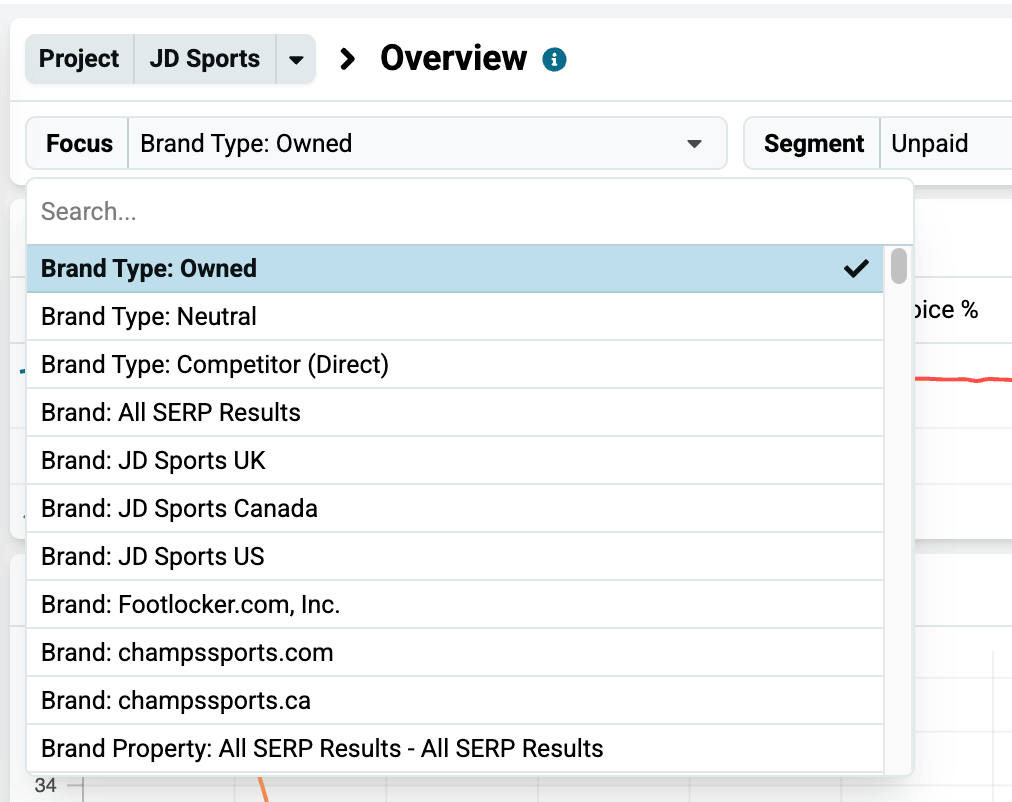Field beside the Focus dropdown for picking a specific brand or domain