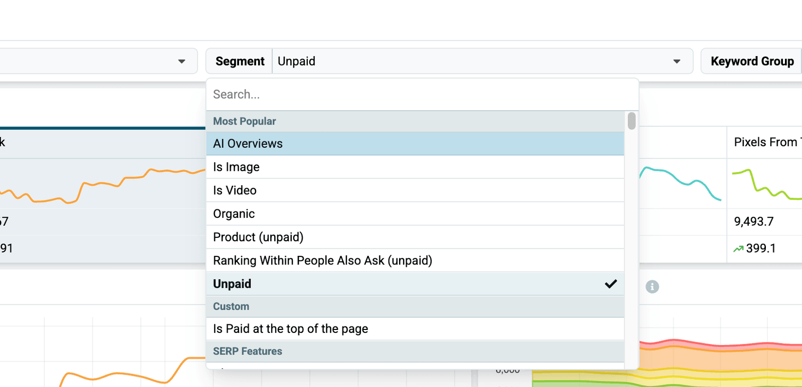 Segment dropdown listing the built-in segments