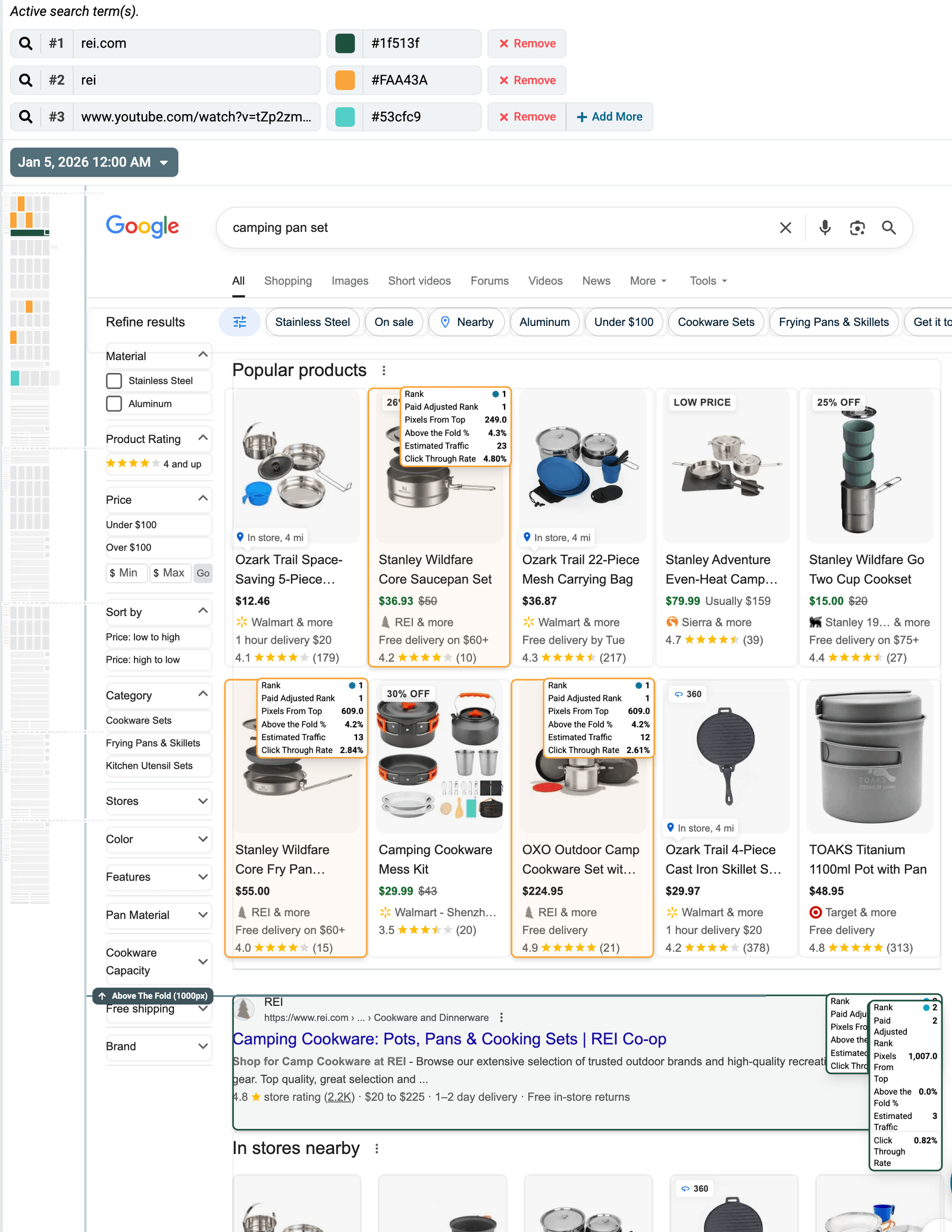 Nozzle Vision with every owned digital asset highlighted in one SERP