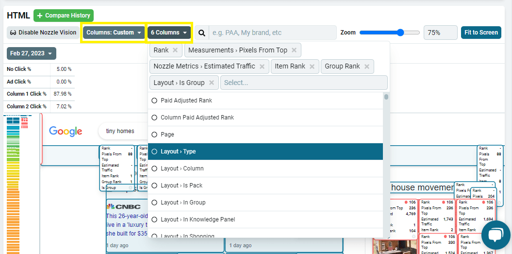 Search bar for finding a column to add