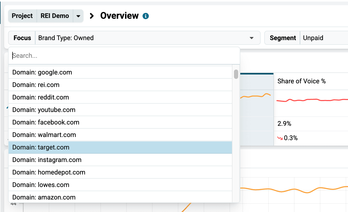 Dashboard with the Focus set to Domain