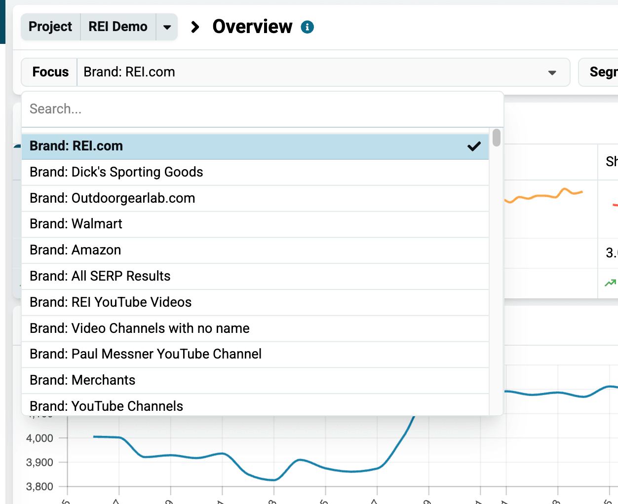 Dashboard with the Focus set to a single brand