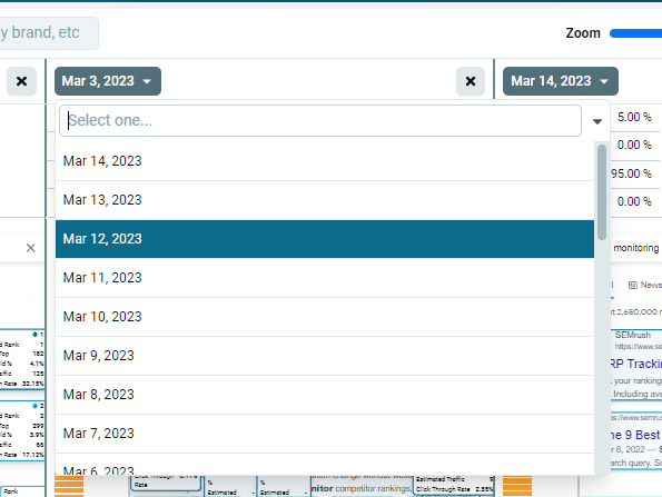 Date dropdown for choosing which snapshot to compare