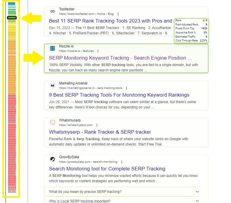 SERP map beside the snapshot for jumping to a part of the page