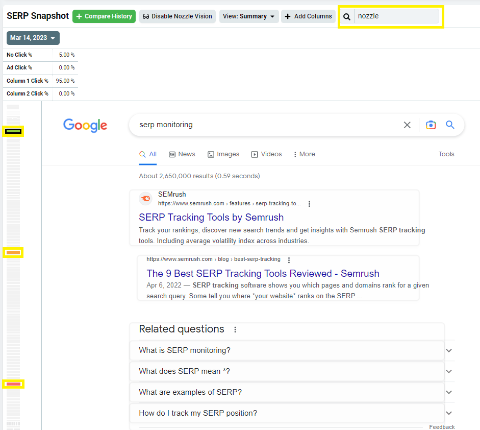 Snapshot search bar locating a domain within the SERP