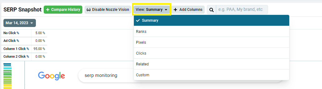 View button set to the Summary overlay