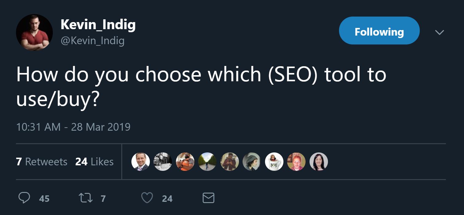 How do you choose which SEO tool to use and buy from Kevin Indig s tweet