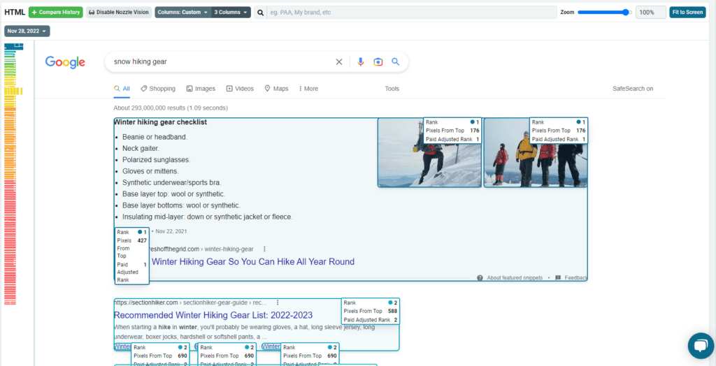 Nozzle Vision highlighting featured snippet