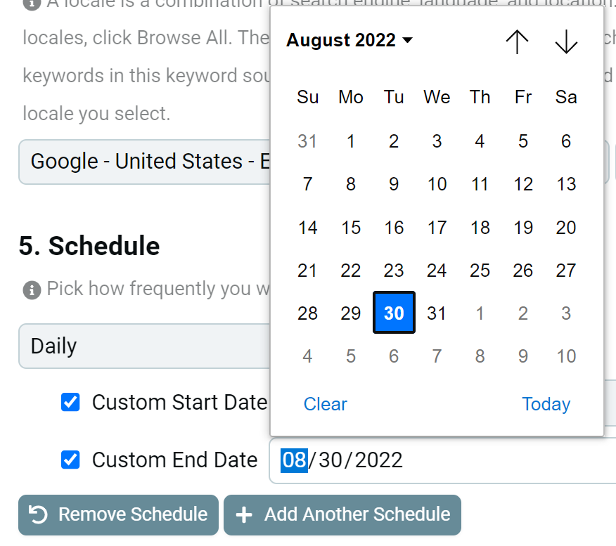 Custom Start and End Date
