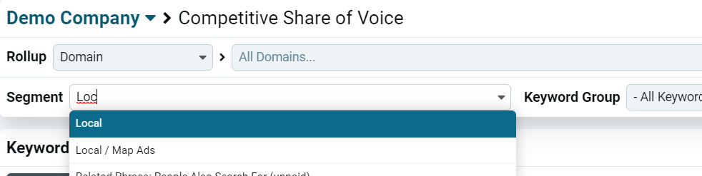 Local search rank checker - Local segment