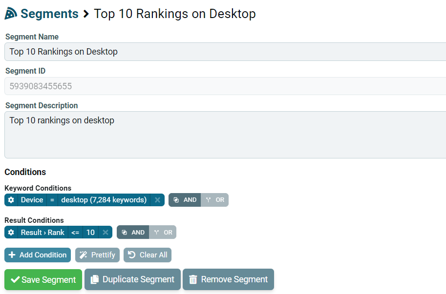 Search Engine Competition - Top 10 rankings on desktop segment