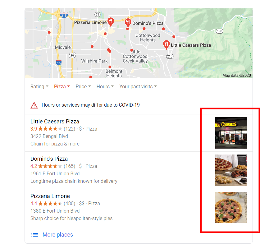 Pizza on Google Search