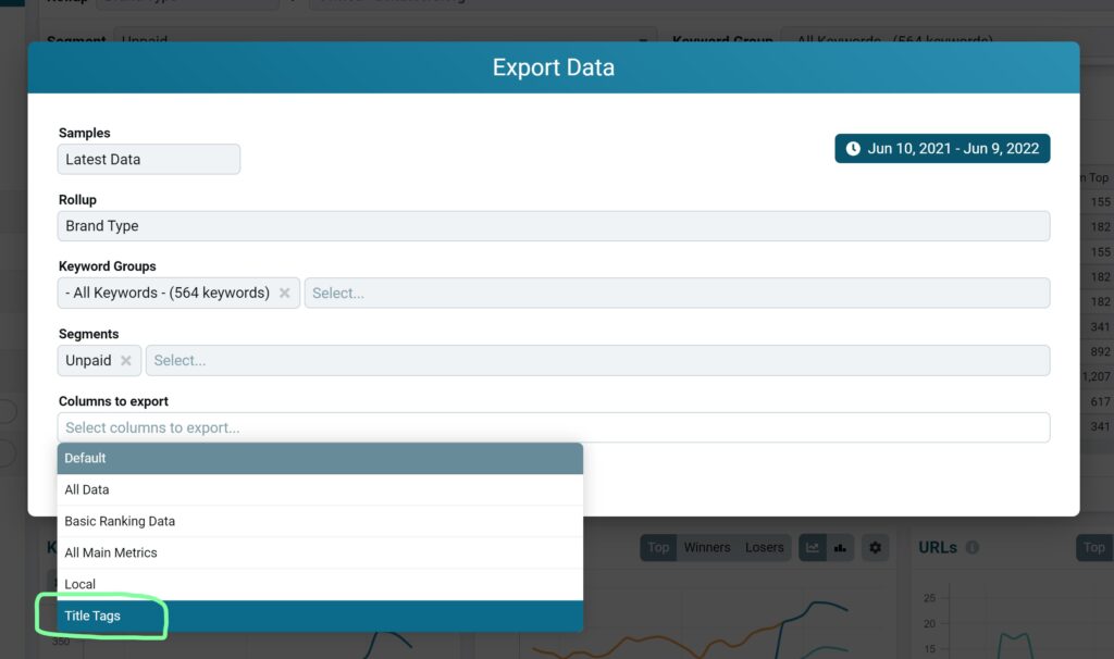 Title Tags export from Nozzle Workspace