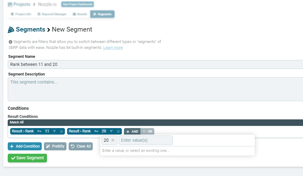 Check SERP competition using custom Nozzle segments