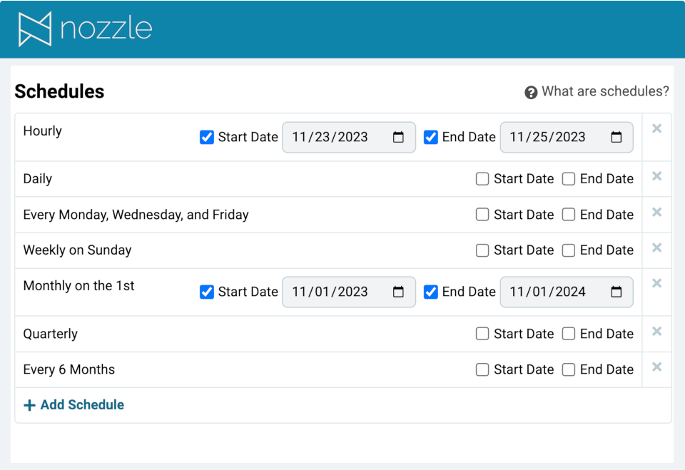 nozzle custom scheduling