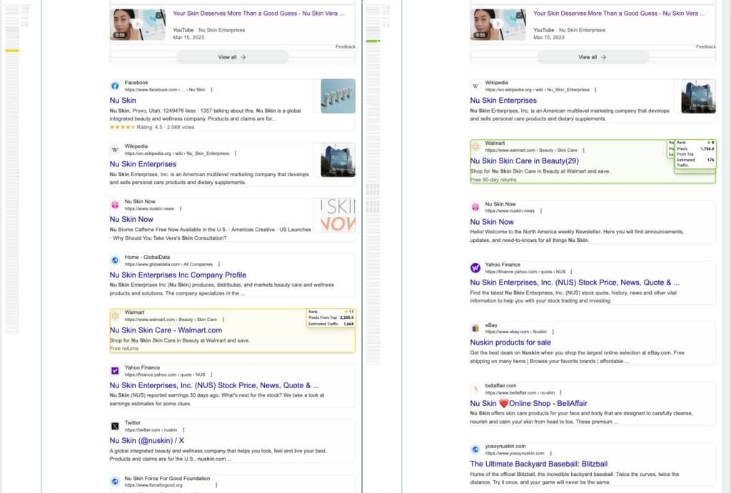 serpwoo replacement - side by side serp comparison