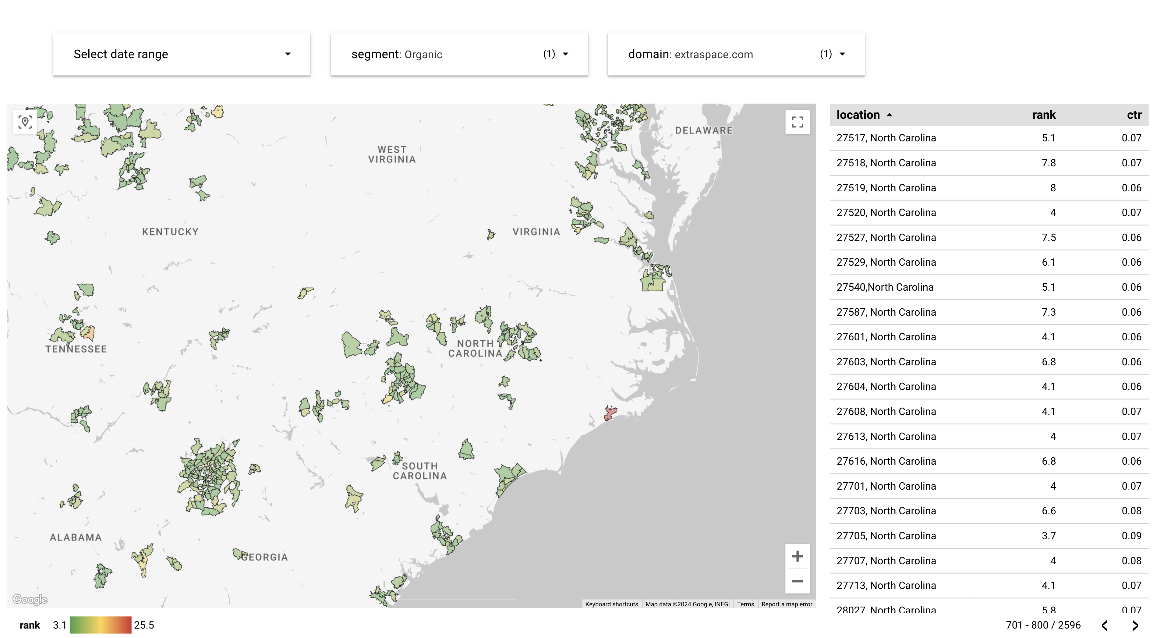 Rankings by Zip Code Map